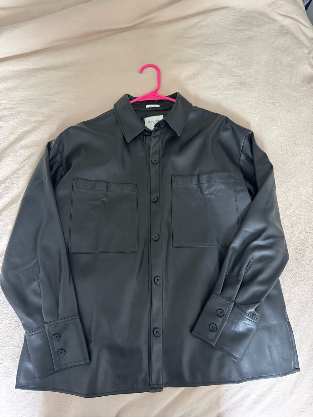 Abercrombie & Fitch Black Vegan Leather Shirt Jacket